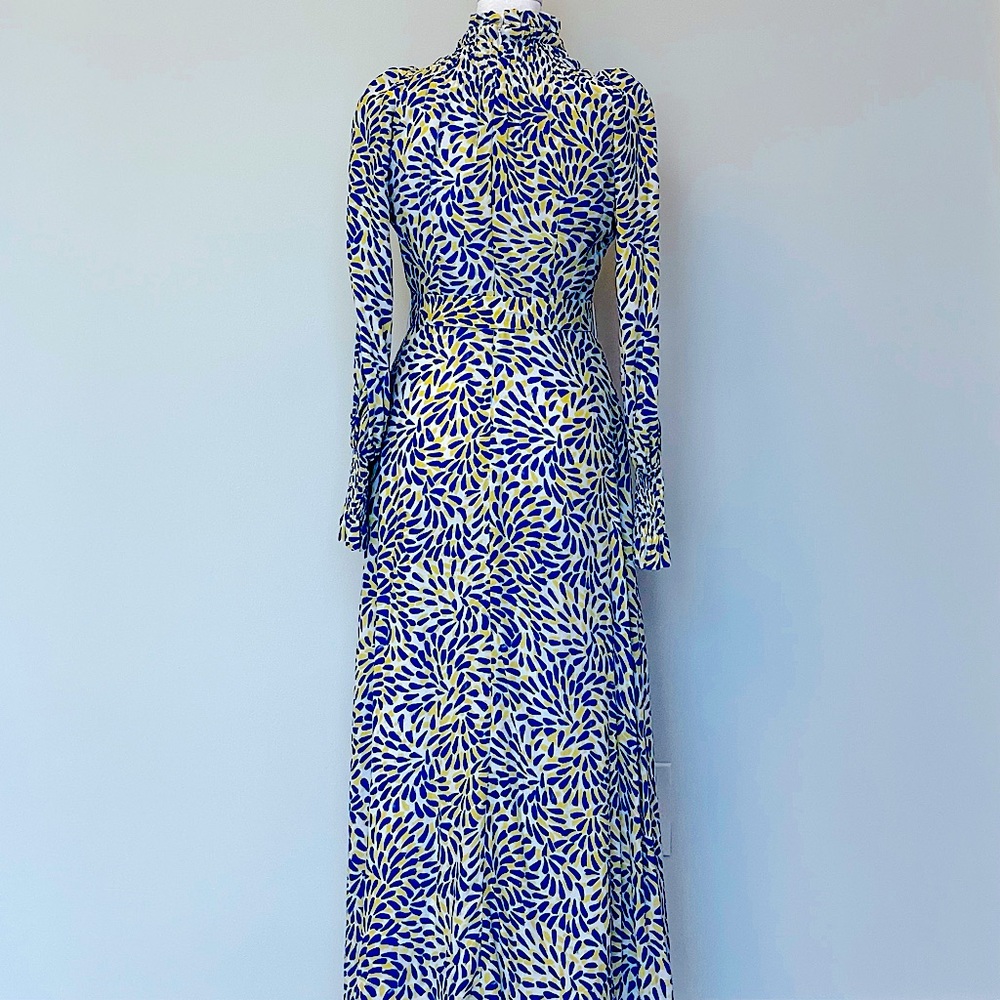 THE FOLD “The Richford Dress”: Blue&Yellow Floral Long Sleeve Dress - Picture 2 of 3
